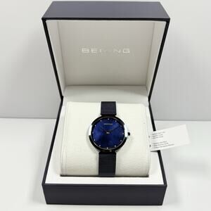 Bering Ultra Slim Womens Watch Blue Dial Mesh Stainless Sapphire 3ATM 18132-399